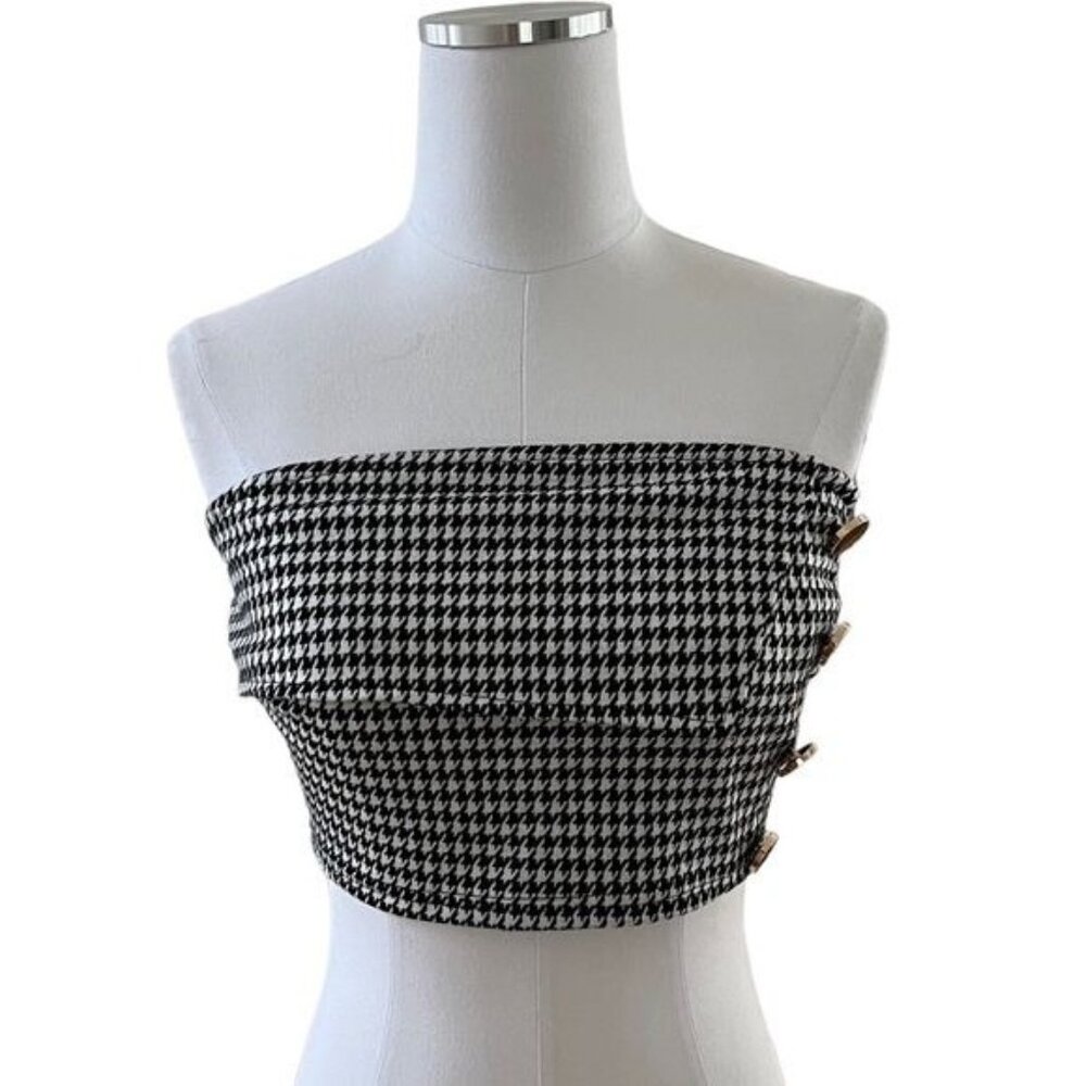 ASOS 4th + Reckless Overlay Bandeau Crop Top in Houndstooth Size 6 EUC